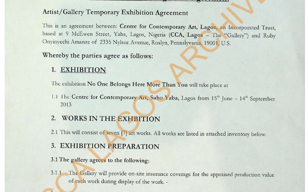 Exhibition and Consignment Agreement: No One Belongs Here More Than You