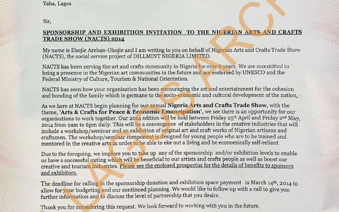 Invitation to The Nigerian Arts and Crafts Trade Show