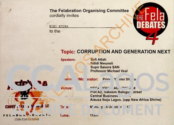 The Felabration Organising Committee : Corruption and Generation Next – Invitation Card