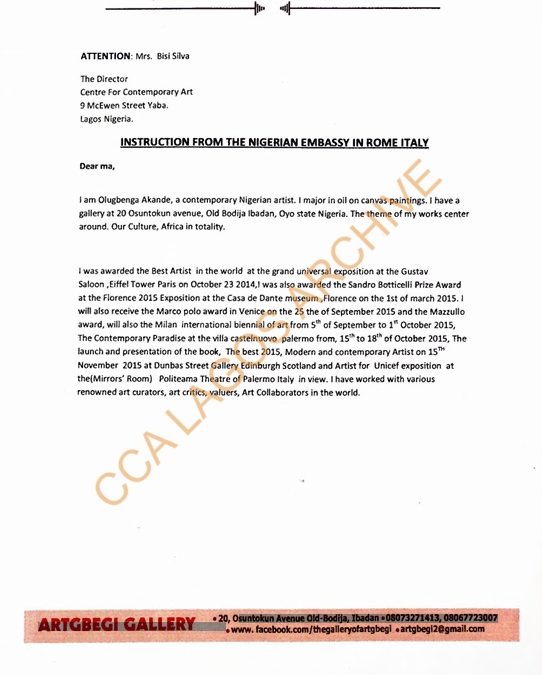 Our Culture by Olugbenga Akande-Financial Assistance Request to CCA Lagos