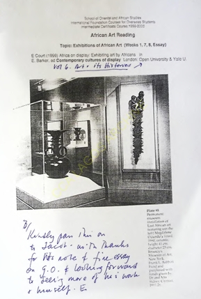 African Art Reading ; Topic: Exhibitions of African Art (Weeks 1,7,8, Essay)