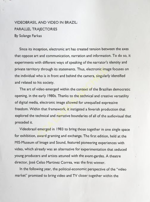 Videobrasil and Video in Brazil: Parallel Trajectories