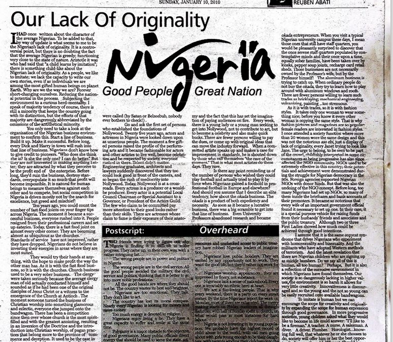 The Guardian Crossroads: “Our Lack of Originality” by Reuben Abati
