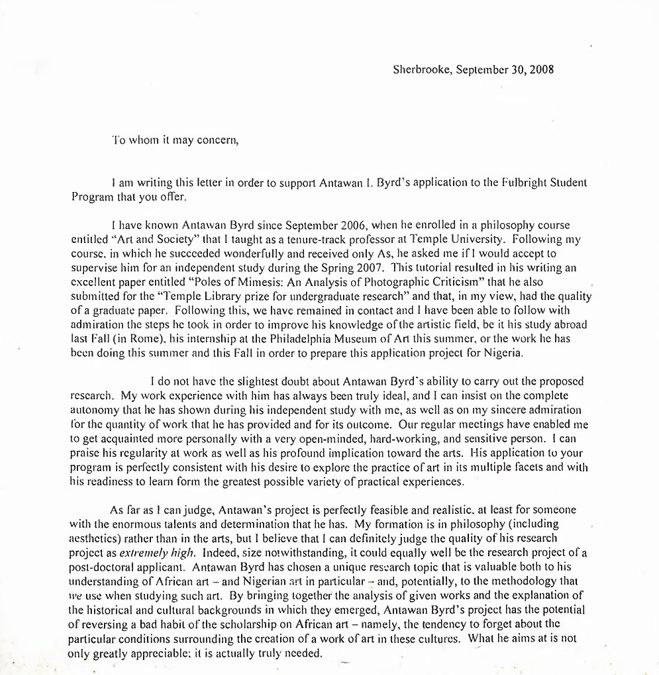 Fulbright Student Program Recommendation Letter for Antawan I. Byrd