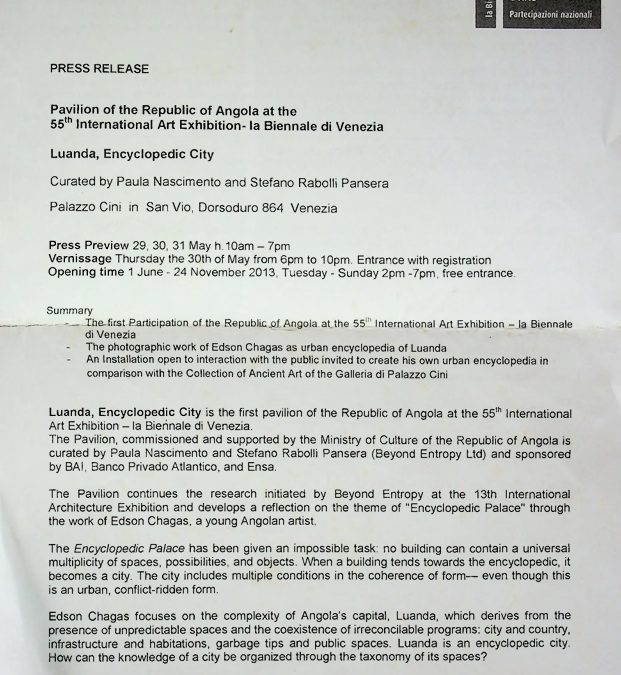 Press Release and Biographies for the Pavilion of the Republic of Angola at the 55th Venice Biennale
