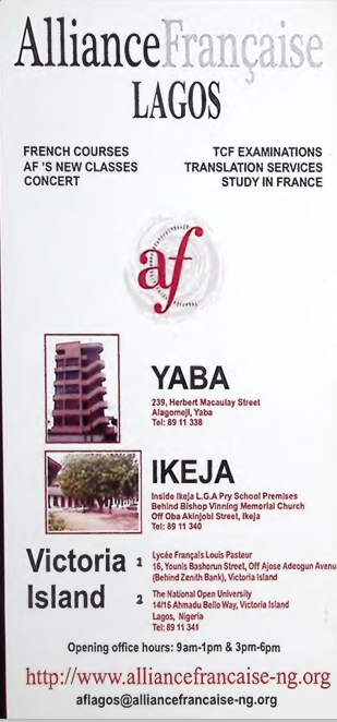 Alliance Française Lagos: French Language and Cultural Centre Flyer