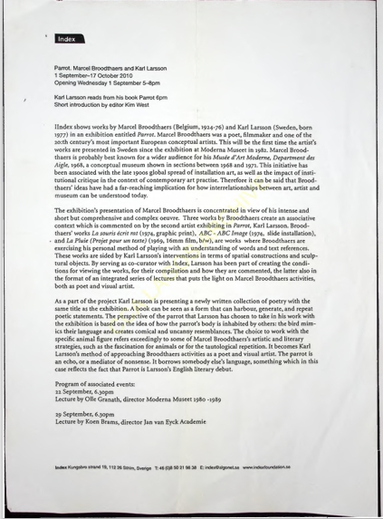 Parrot – Marcel Broodthaers and Karl Larsson