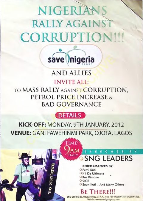 Save Nigeria Group (SNG) 2012 Mass Rally Poster