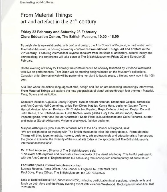 The British Museum & 21st Century Material Culture | Art & Artefact
