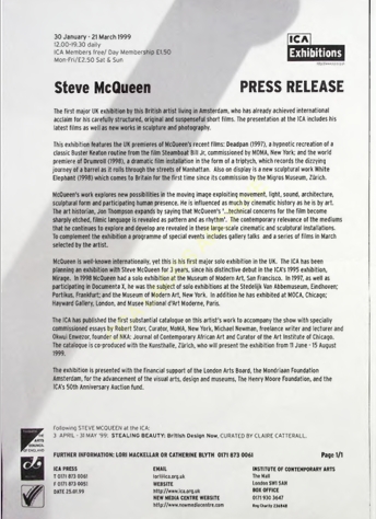 ICA Exhibitions – Press Release :Steve McQueen