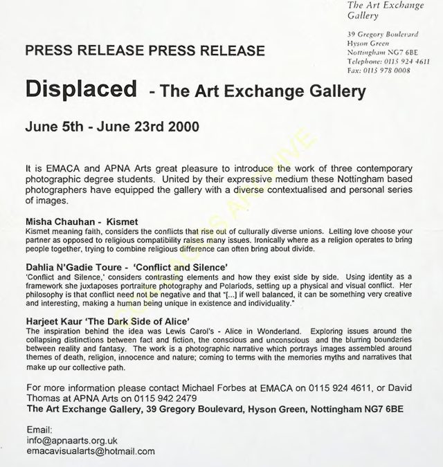 Displaced – The Art Exchange Gallery June 5th – June 23rd 2000