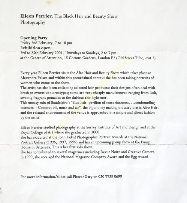 Eileen Perrier: The Black Hair and Beauty Show (2001) | Gallery Press Release