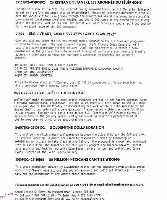 SLG EXHIBITION PROGRAMME O3|O2-1O|O2