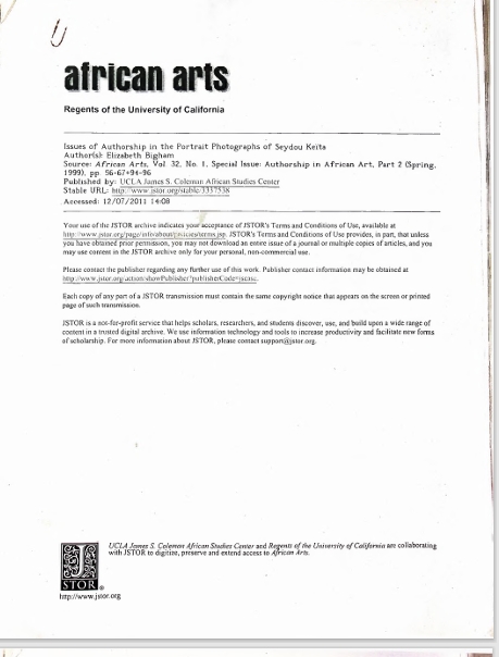 “Issues of Authorship in the Portrait Photographs of Seydou Keïta