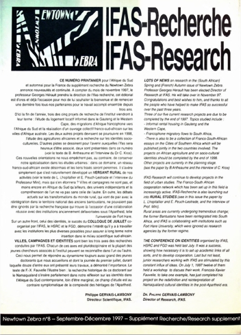 Newtown Zebra No. 8: IFAS-Research / IFAS-Recherche Supplement (September–December 1997)