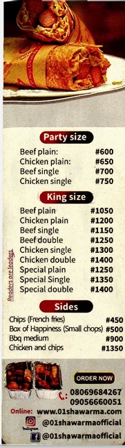 01 Shawarma & Small Chops Takeout and Delivery Menu Flyer