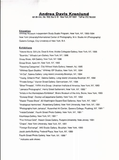 Andrea Davis Kronlund – Professional Artist CV and Conceptual Statement