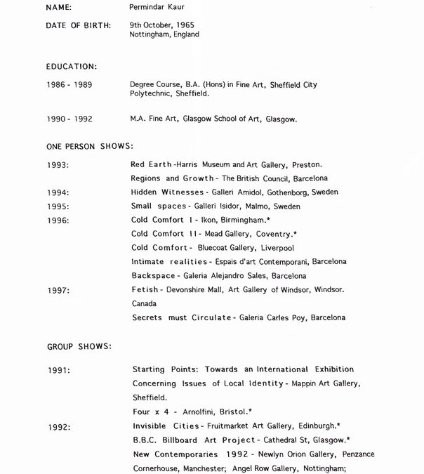 Curriculum Vitae – Permindar Kaur