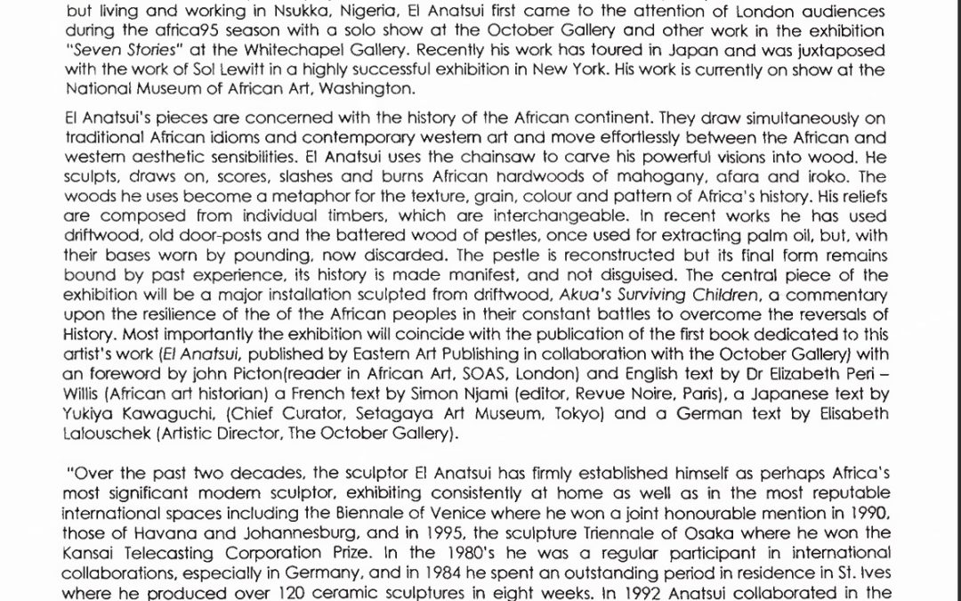 The Sculpted History of Africa:” Sculptures, Reliefs and Installations