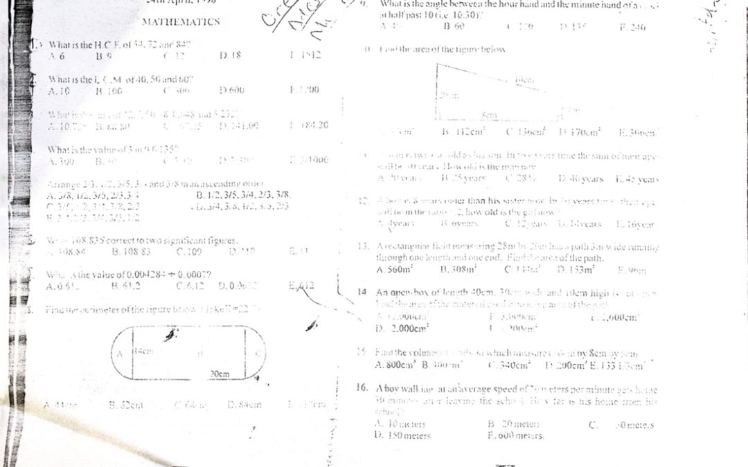 Past Entrance Examination to JSS1