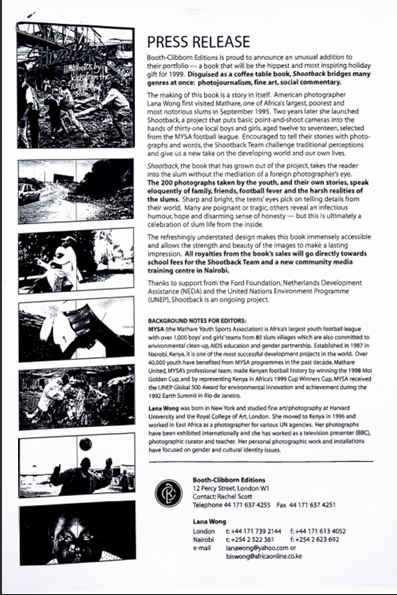 Press Release: Shootback Book Launch – Photography by Youth from the Nairobi Slums